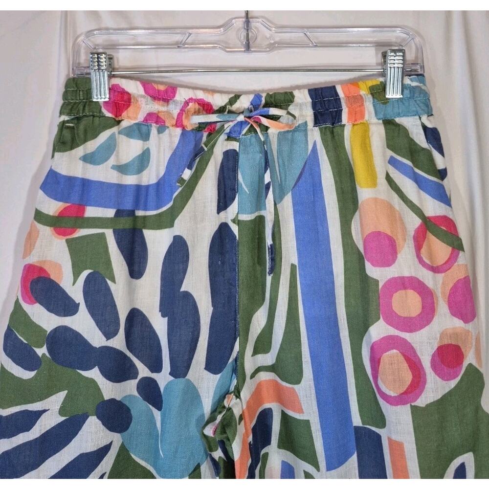 120 Lino Wide Leg Blue Green Floral Linen Pants EU 42 US 6 - Picture 3 of 9